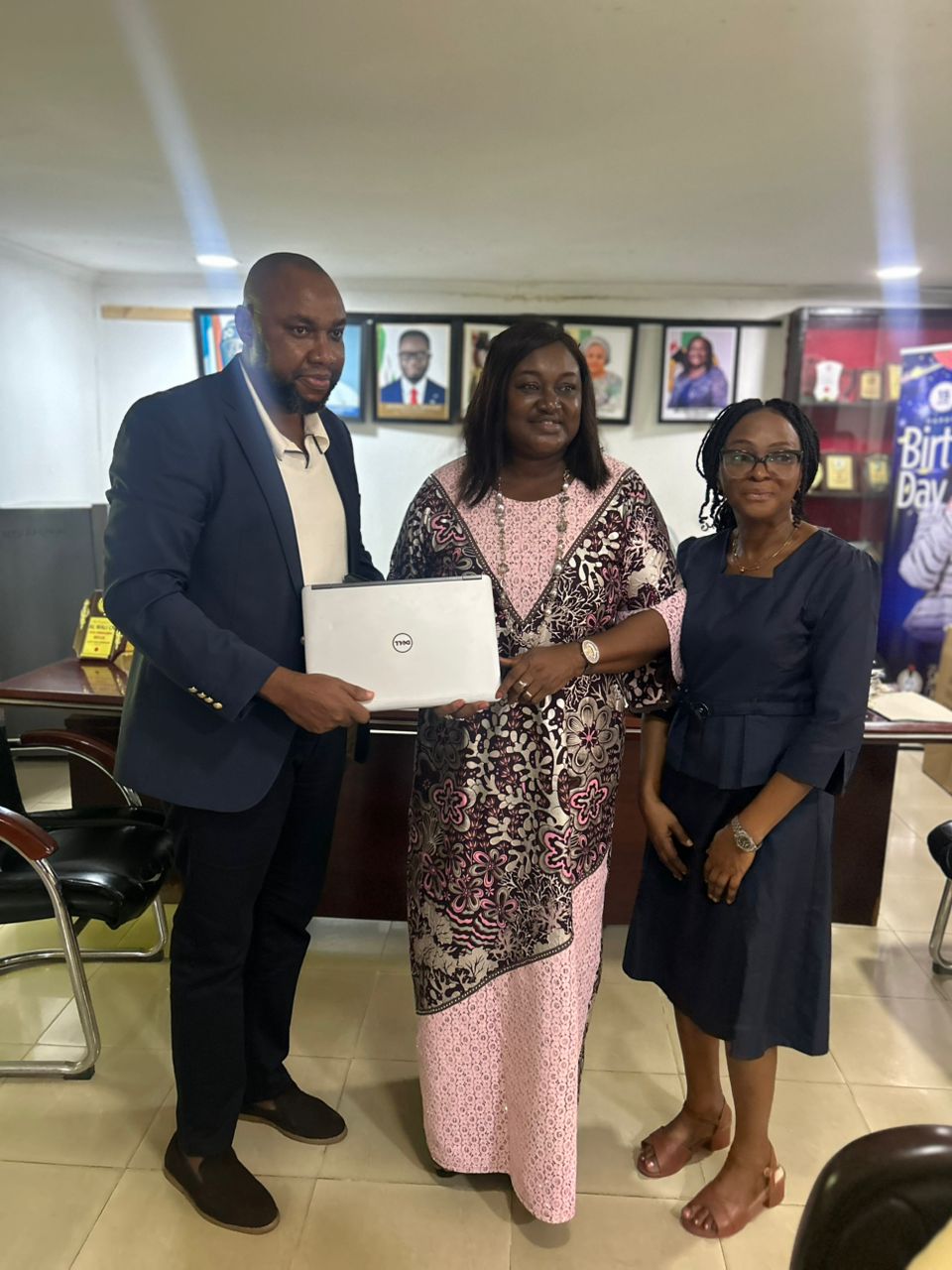 A laptop handed over at the Foundation office for youth empowerment