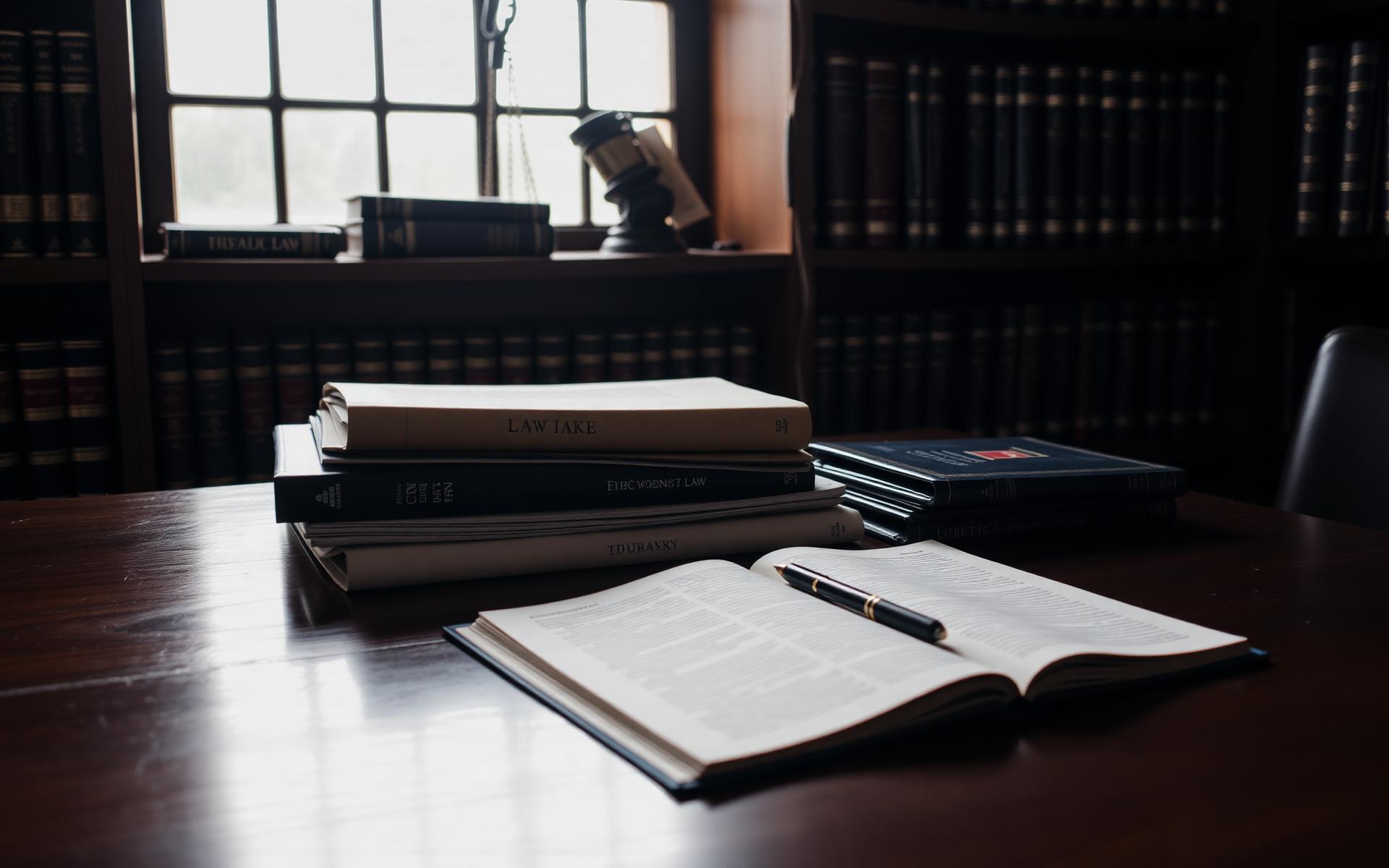 Legal journals and an open notebook on a boardroom table at Legal Climate